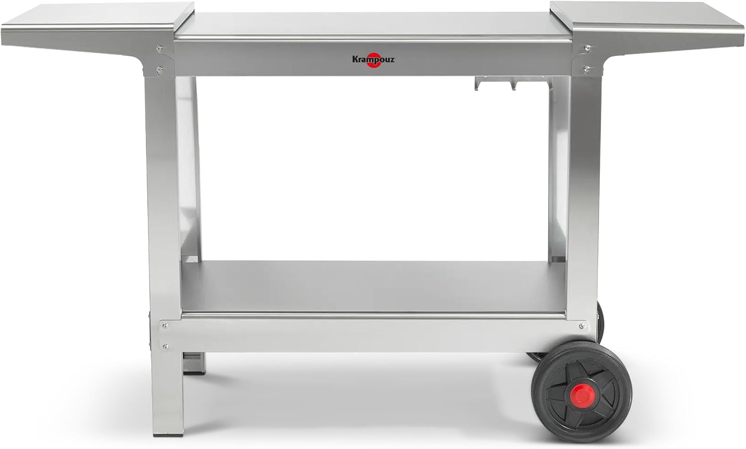 Chariot Extérieur Plein AIR pour Plancha ou BBQ - Desserte en Acier Inoxydable - 2 Grands Plateaux - 2 Grandes Roues - 2 Tablettes Rabattables avec Crochets pour Accessoires - Réf KHEA05