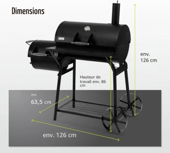 Tepro Gril à charbon Smoker Biloxi, surface de cuisson : environ 58 x 40 cm