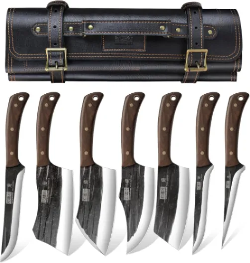 HOSHANHO Set de Couteau de Boucher, Forgés à la Main Avec étui, Couteau à Viande Tranchant, Couperet de Cuisine, Couteaux à Désosser Filet Pour la Maison, le Camping et le BBQ Pour Homme 8 Pieces Butcher Knife Set