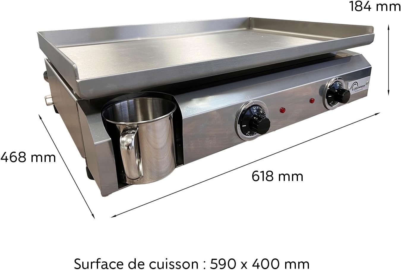 LITTLE BALANCE 8679 Amplitude 60-40, Plancha électrique semi professionnelle, 2 zones de cuisson indépendantes, 3000 W, Fabrication 100% française, Tout Inox