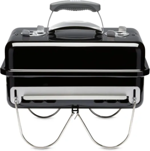 Barbecue au Charbon Go‑Anywhere/Portable, Pieds repliables, Design Compact pour Le Camping et Les Pique‑niques, revêtement Durable, contrôle du Flux d'air, Surface de Cuisson 42 x 26cm, Noir Version au charbon de bois