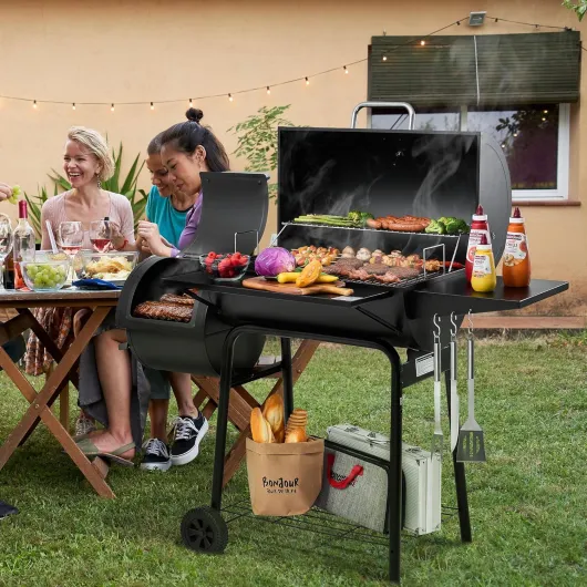 BBQ CC1830S Barbecue au charbon de bois et offset Smoker - 800 m² - Surface de cuisson extérieure pour le camping - Noir Grill-Upgrade