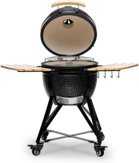 BBQ Charbon Media - Kamado Barbecue ceramique Ø 51cm avec 12 ustensiles de cuisson - Noir Barbecue fumoir charbon de bois livré avec des ustensiles de cuisine supplémentaires Noir/Transparent