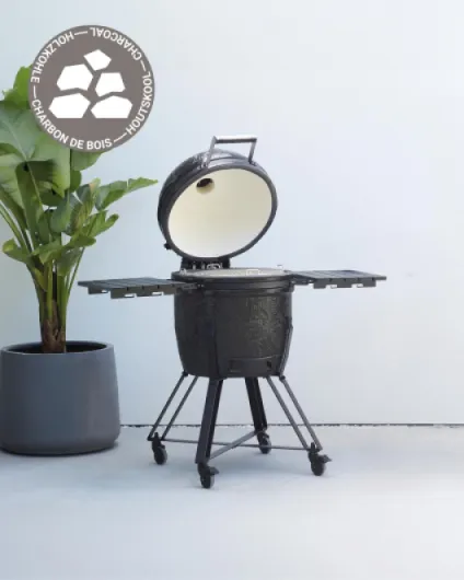 Barbecue Kamado Kamal 2.0 Large, griller, fumer, cuire à la vapeur et rôtir, noir mat, 128x78x115cm