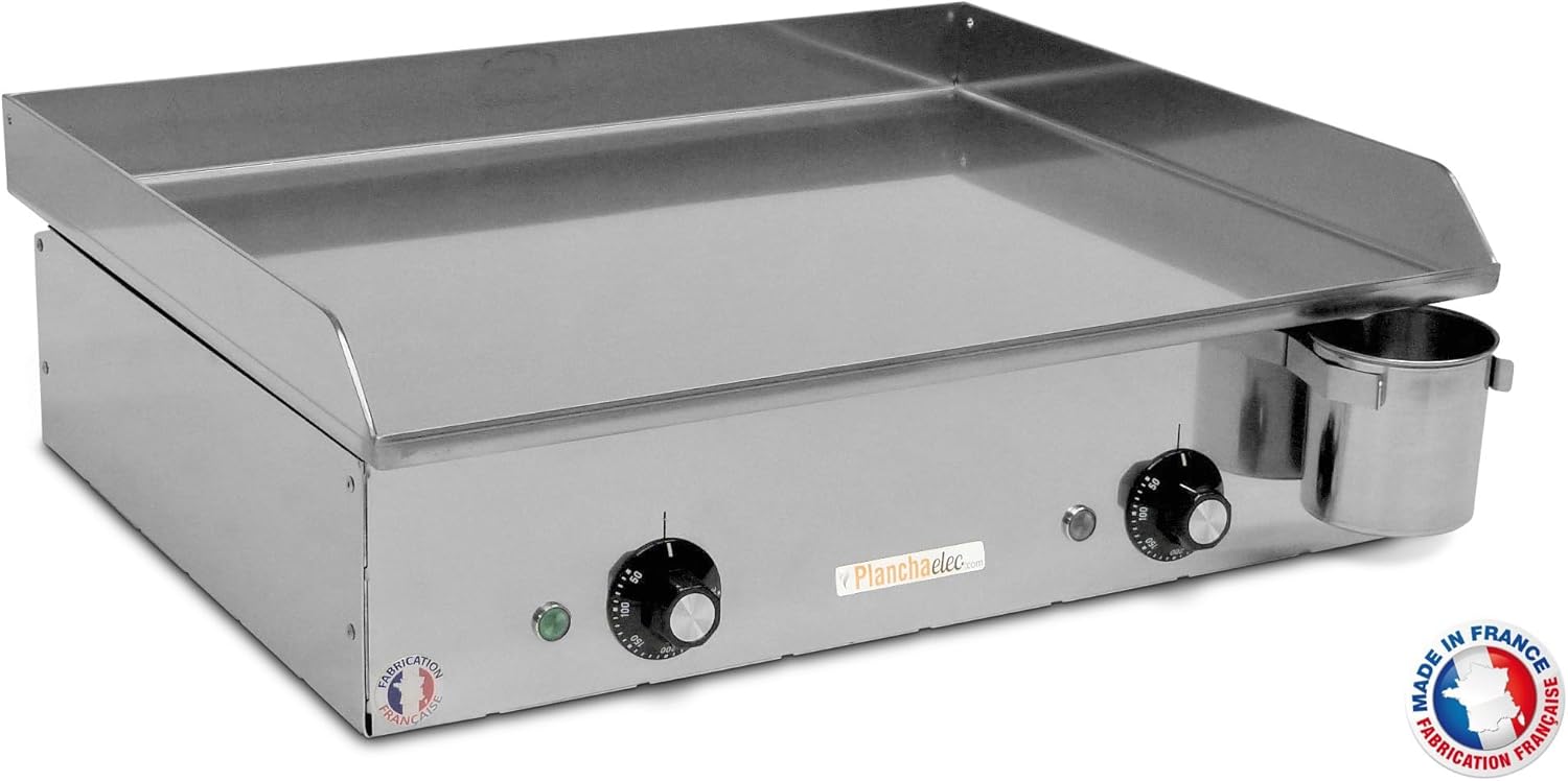 Plancha Electrique NEO E530-2400W - Couvercle + 2 Ustensiles - Inox - Thermostat Réglable - 8 Personnes - Made In France - L53 X P43 X H18 cm