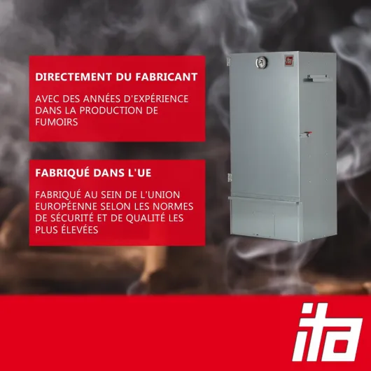 ITA Fumoir 7001 - Smoker Premium - Armoire à fumage avec thermomètre - Acier allié - Qualité UE, Direct fabricant - 81 cm avec 3 niveaux