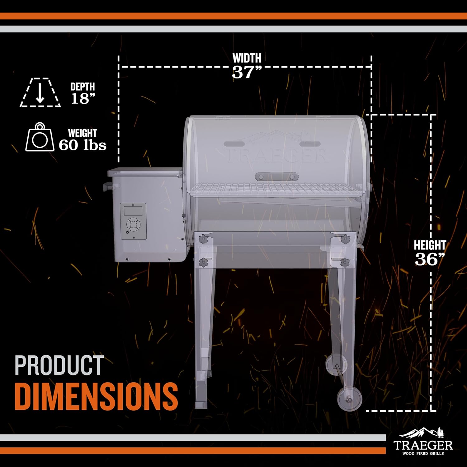Traeger Grills Tailgater 20 Barbecue à granulés de bois portable et fumoir, noir