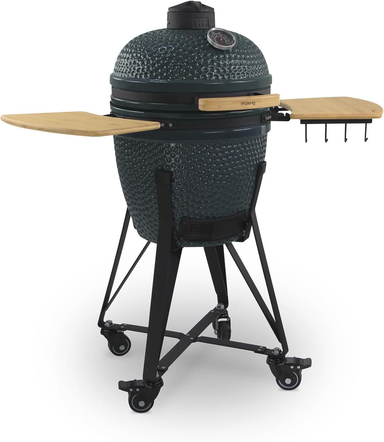 H.Koenig Barbecue Kamado YOKO18, Barbecue Japonais Charbon Céramique 46cm, Cuisson lente/Barbecue/Grill/Fumoir, Thermomètre intégré, jusqu'à 450°C, Répartition uniforme de chaleur, 3-5 personnes, Noir