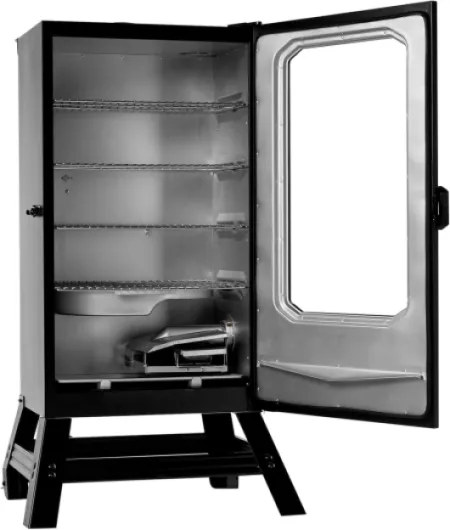 ® Fumoir numérique électrique vertical de 76,2 cm avec kit de pieds, chargeur de copeaux de bois latéral et carré de cuisson de 710 pouces en noir, modèle MB20070421