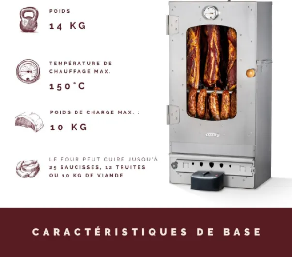 Fumoir électrique de haute qualité KAISER COMPANY '50' l Ce fumoir est fabriqué en acier inoxydable I Fumoir portable de 80 cm I Idéal pour fumer I Il peut contenir jusqu'à 10 kg de viande 80 cm - Électrique