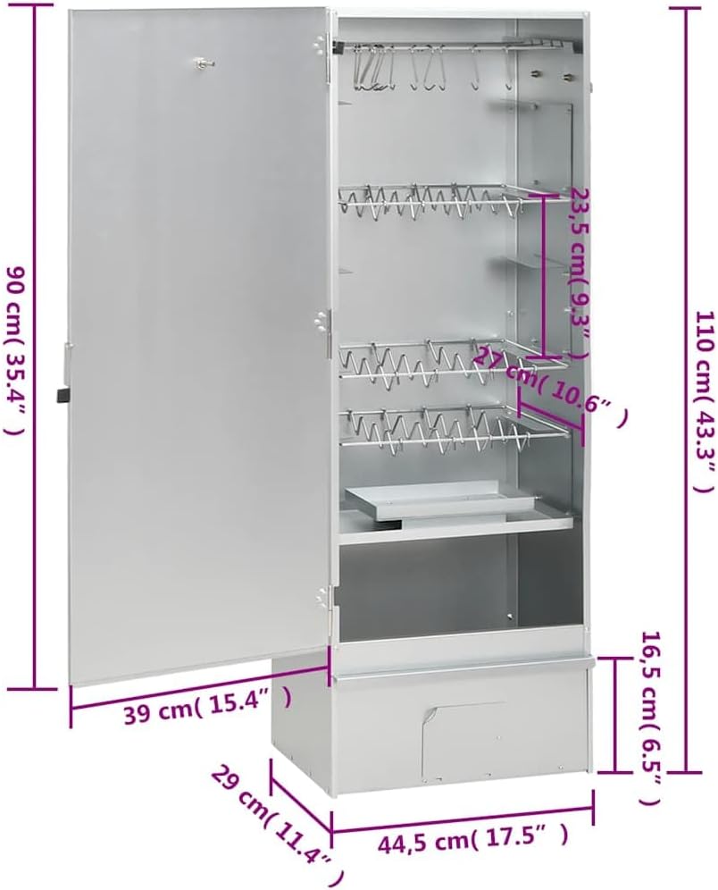 Fumoir pour four à barbecue avec copeaux de bois 44,5x29x110 cm, fumoir, gril extérieur, BBQ, gril fumoir, fumoir extérieur, barbecue