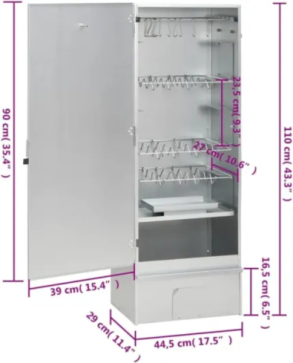 Fumoir pour four à barbecue avec copeaux de bois 44,5x29x110 cm, fumoir, gril extérieur, BBQ, gril fumoir, fumoir extérieur, barbecue