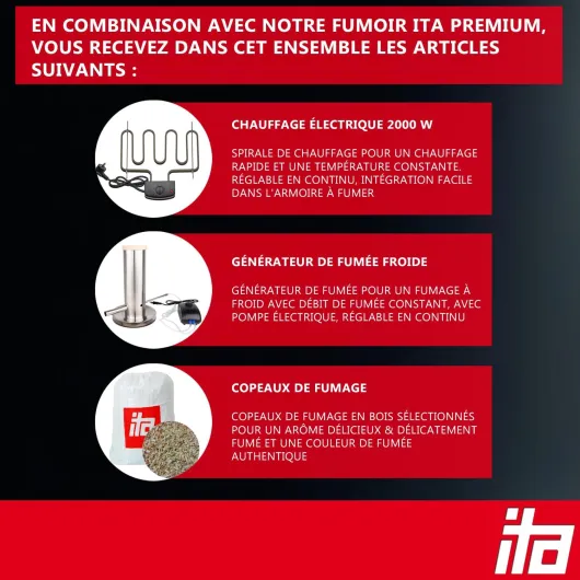 ITA Fumoir Électrique 7000 - Ensemble Smoker avec Chauffage, Générateur de Fumée - Armoire de Fumage avec Fenêtre & Thermomètre - Acier Alliage - Qualité EU, 81 cm avec 3 Niveaux Smoker avec chauffage + générateur de fumée