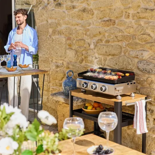 BY FAVEX - Plancha gaz Silvia IIG Evo 3 feux – 7,95 kW – plaque fonte émaillée 5 mm – cuisson homogène Stable Flame – 67 x 34 cm – 8 à 10 convives – Clear Flow