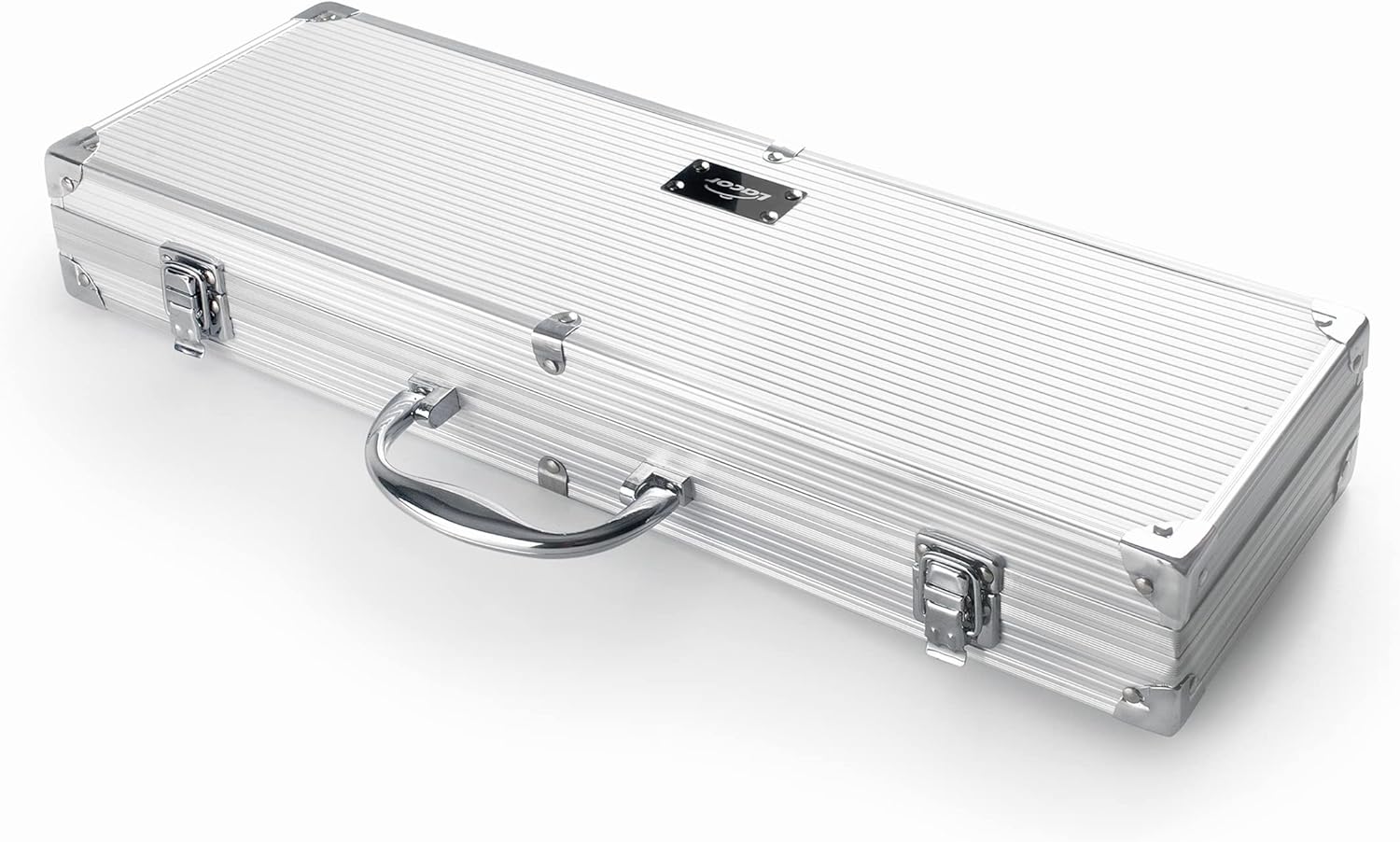 Lacor - 60260 - Mallette ustensiles BBQ, intérieur doublé, Contient 5 ustensiles, pièces en Acier Inoxydable, Passe au Lave-Vaisselle, 47 x 16 x 8 cm, Aluminium