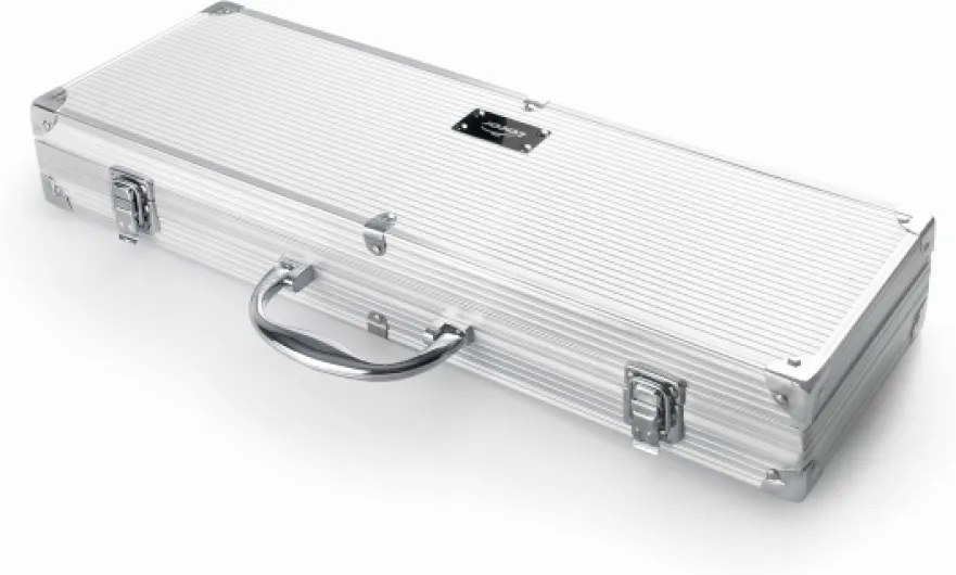 Lacor - 60260 - Mallette ustensiles BBQ, intérieur doublé, Contient 5 ustensiles, pièces en Acier Inoxydable, Passe au Lave-Vaisselle, 47 x 16 x 8 cm, Aluminium