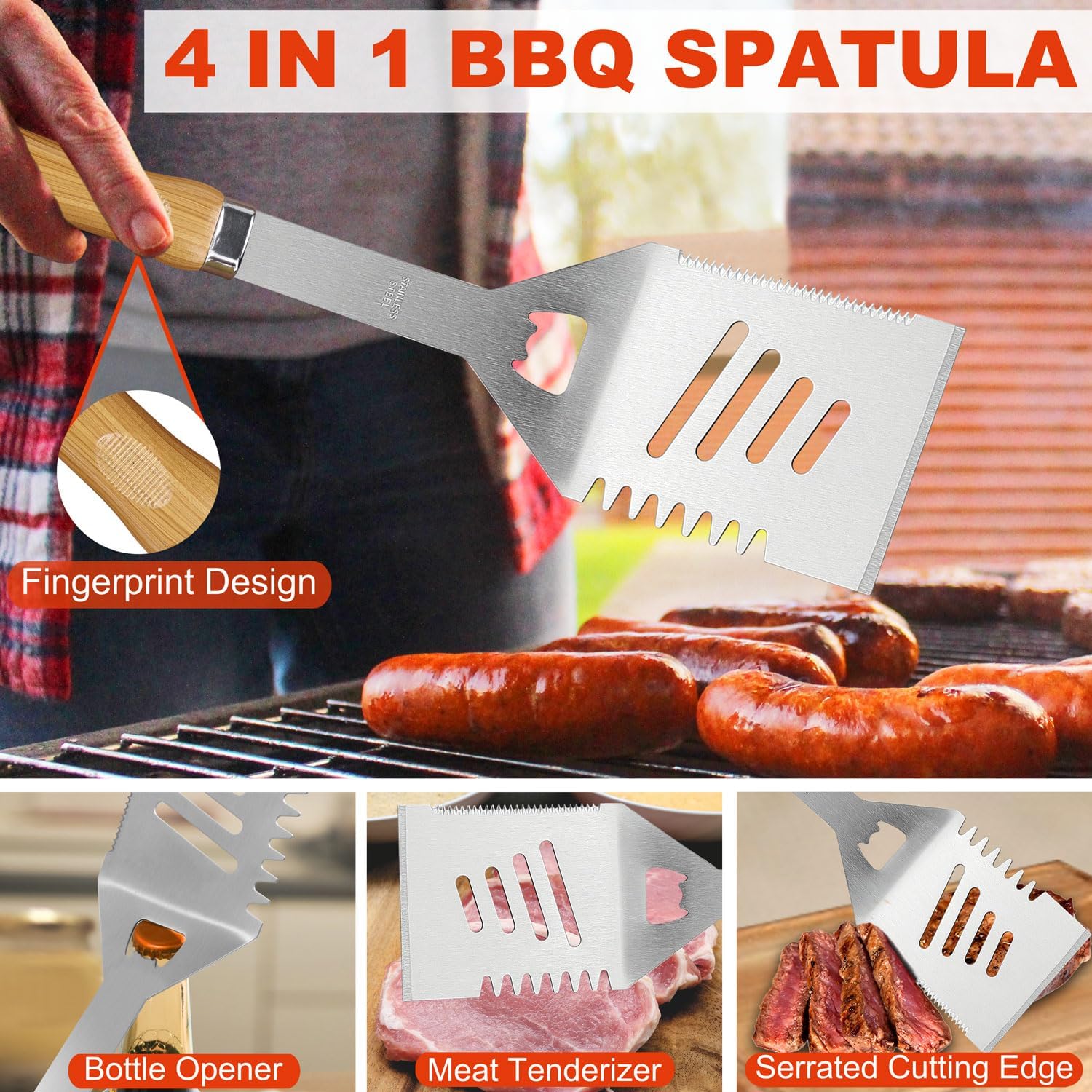 30Pcs Set Barbecue Accessoire en Acier Inoxydable de Haute Qualité - Outils Barbecue Professionnel - Divers Ensembles de Barbecue Complets - Extérieur Barbecue Kit Cadeau Marron