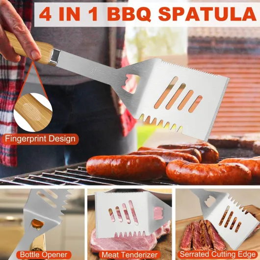 30Pcs Set Barbecue Accessoire en Acier Inoxydable de Haute Qualité - Outils Barbecue Professionnel - Divers Ensembles de Barbecue Complets - Extérieur Barbecue Kit Cadeau Marron