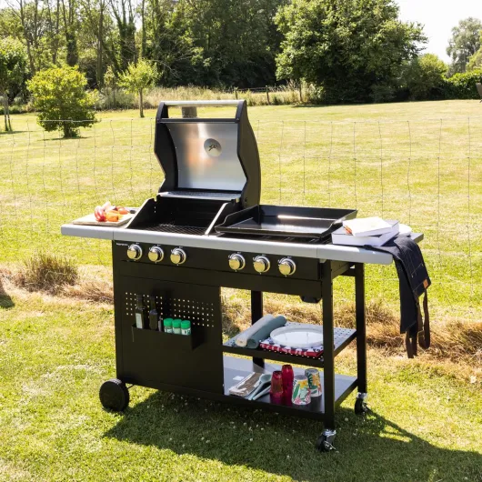 Barbecue duo au gaz VESUVIO - 3 brûleurs + plancha 3 brûleurs - 18kW