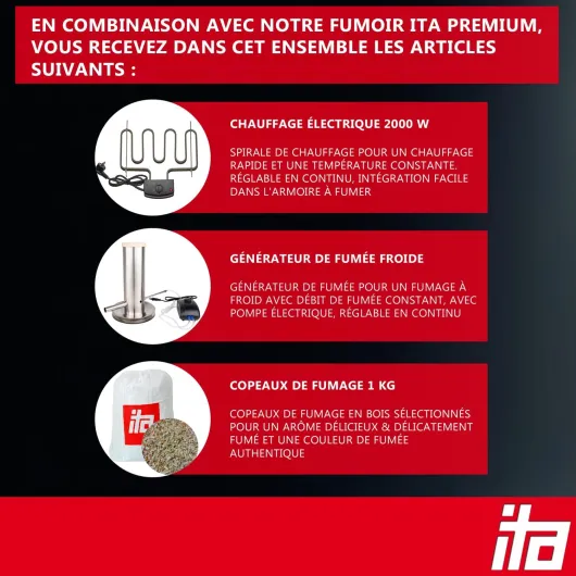 ITA Fumoir Électrique 7012 - Set Smoker avec chauffage, générateur de fumée - Armoire avec fenêtre & cheminée - Acier allié - Qualité UE, Direct fabricant - 81 cm avec 3 niveaux Smoker avec chauffage + générateur de fumée