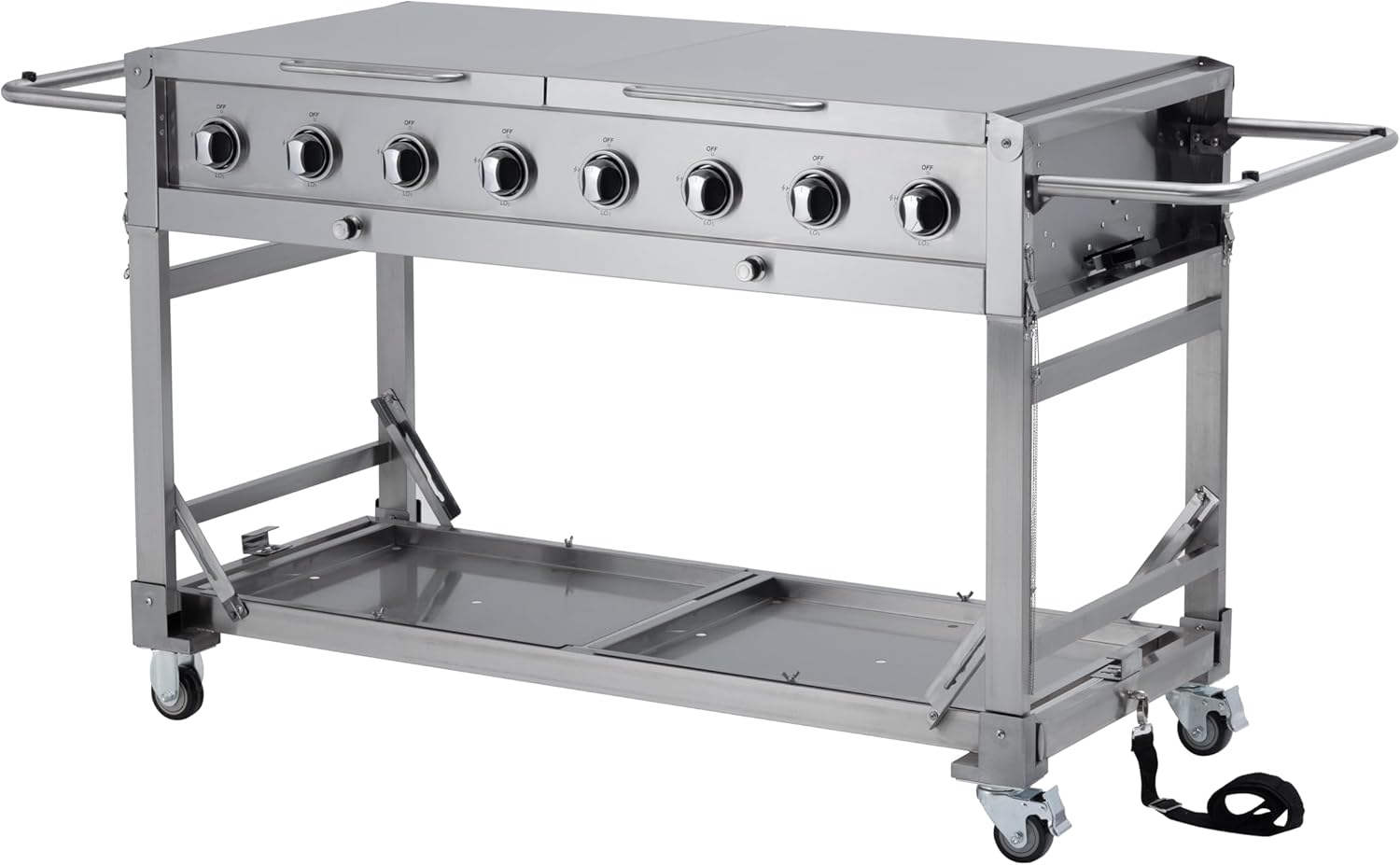 Barbecue à Gaz, Acier Inoxydable, 8 Brûleurs, 32 kW, Puissance 116 000 BTU, 4 Grilles de Cuisson, Roulant, Tables Pliables, Argent 8 Brûleurs - Barbecue