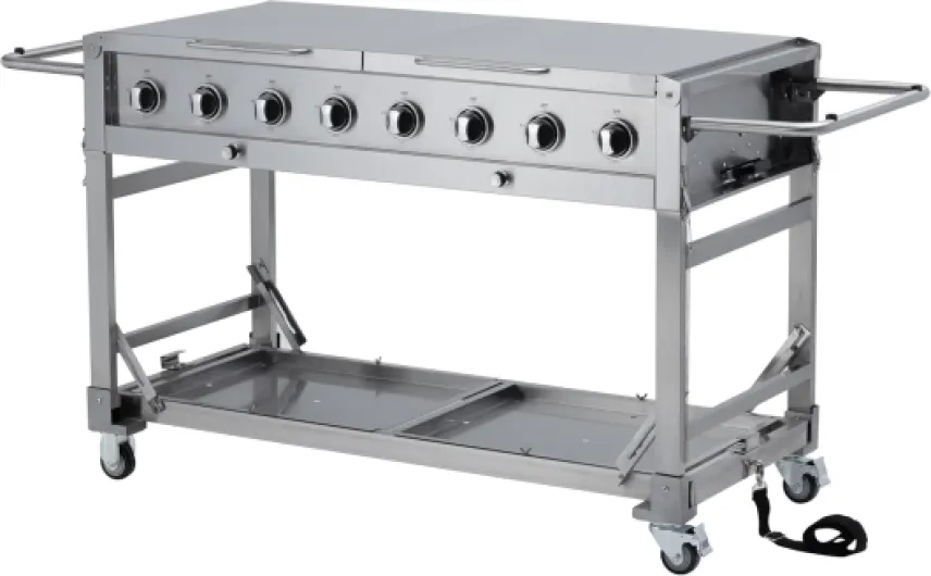 Barbecue à Gaz, Acier Inoxydable, 8 Brûleurs, 32 kW, Puissance 116 000 BTU, 4 Grilles de Cuisson, Roulant, Tables Pliables, Argent 8 Brûleurs - Barbecue