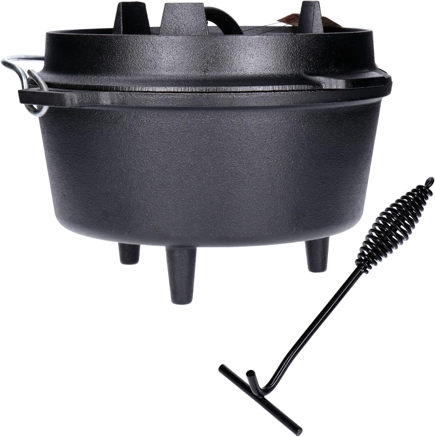 TP Premium BBQ Dutch Oven Set de 7 pièces avec brasero, trépied, poêle en fonte, grille de cuisson avec accessoires de barbecue et boîte en bois, idéal comme coffret cadeau