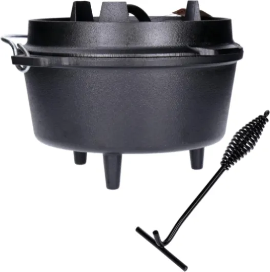 TP Premium BBQ Dutch Oven Set de 7 pièces avec brasero, trépied, poêle en fonte, grille de cuisson avec accessoires de barbecue et boîte en bois, idéal comme coffret cadeau