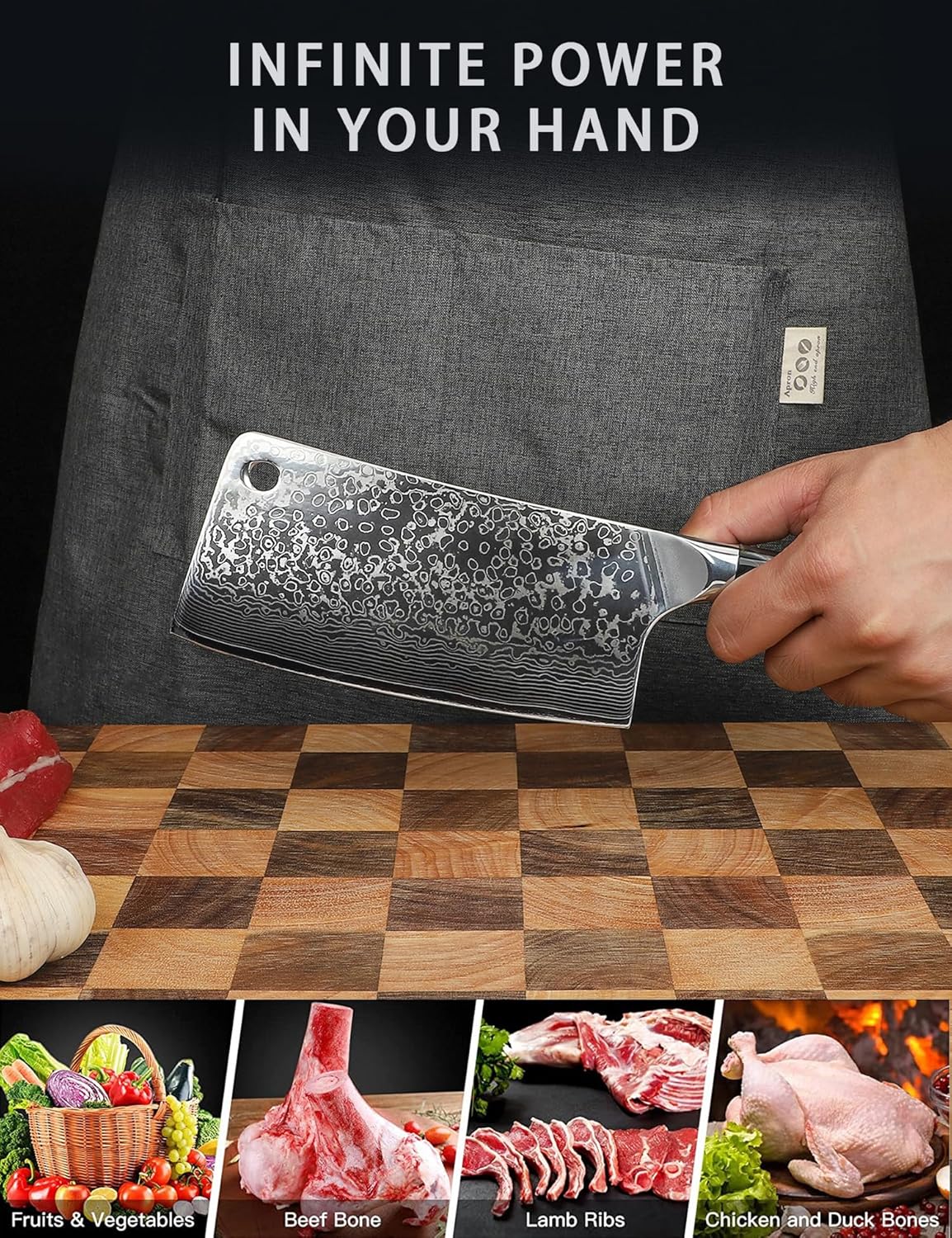 Damas Feuille de Boucher, Couteau de Cuisine Chinois avec Lame 16,5 cm Professionnel Couperet de Cuisine en VG-10 67 Couche Damas Acier avec Poignée en Résine(Noir étoilé) - Xuan Série (Noir Étoilé) - Feuille de Boucher