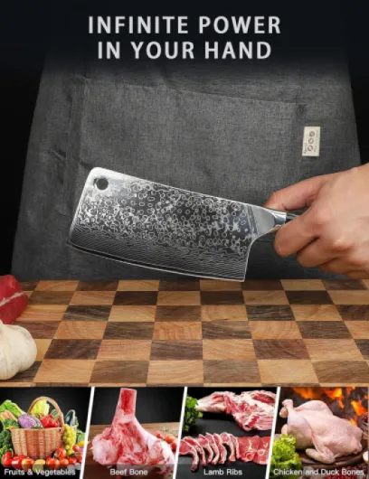 Damas Feuille de Boucher, Couteau de Cuisine Chinois avec Lame 16,5 cm Professionnel Couperet de Cuisine en VG-10 67 Couche Damas Acier avec Poignée en Résine(Noir étoilé) - Xuan Série (Noir Étoilé) - Feuille de Boucher