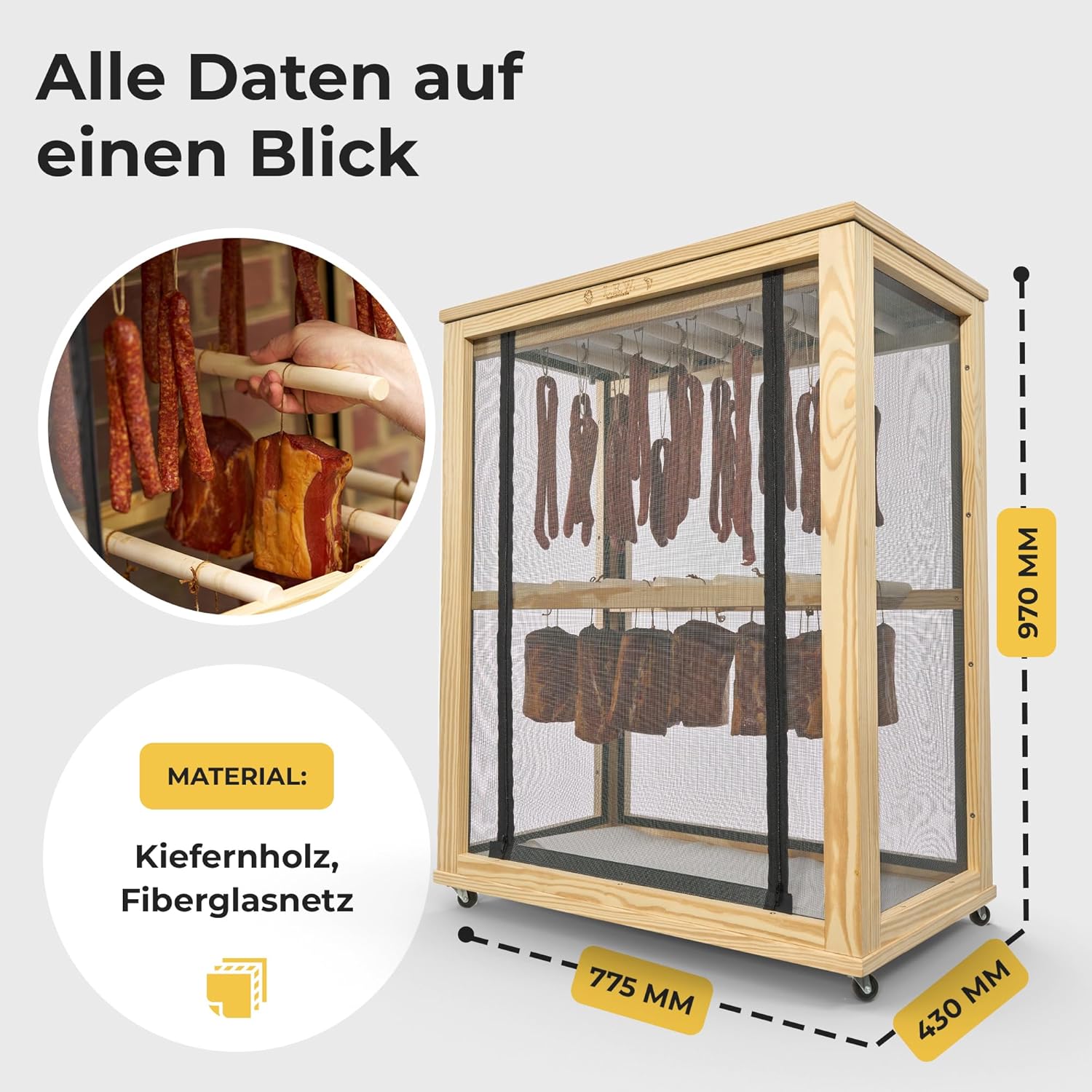 L.E.W - Armoire de maturation pour viandes et saucisses, poissons et bœuf séché - Armoire de séchage - Idéal pour faire vos propres saucisses Modèle 4 avec couvercle fixe