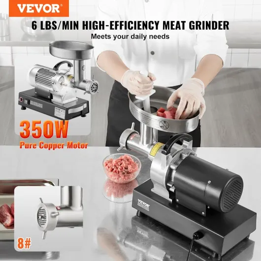 Hachoir à Viande Électrique Capacité 2,7 kg/min, Hachoir Électrique Commercial de Comptoir, Poussoir à Saucisses en Acier Inoxydable, avec Lame et Plaque de Broyage, pour Cuisine et Restaurant