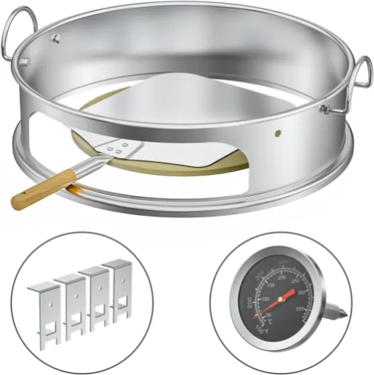 BRK-6023 Kit Pizza pour Weber 57 cm - Anneau à Pizza en INOX avec Poignées Amovibles, Pierre à Pizza 38 cm, Pelle à Pizza et Thermomètre - Accessoire pour Barbecue à Charbon Kettle 57 cm