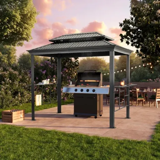 Test Abri Barbecue TOOLPORT 2,8 x 1,8 m : le toit en acier qui fait le job pour griller sous la pluie