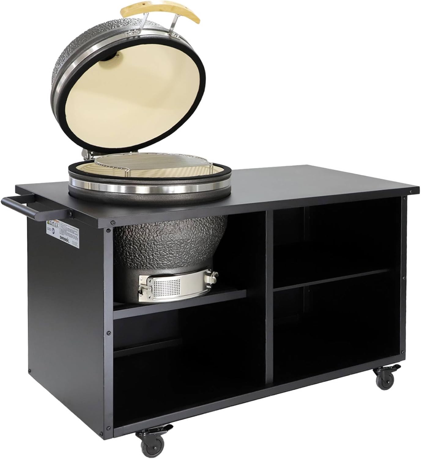 Sweeek - Barbecue kamado charbon de bois - fumoir - acier et céramique Ø54.5cm avec desserte - Yaku