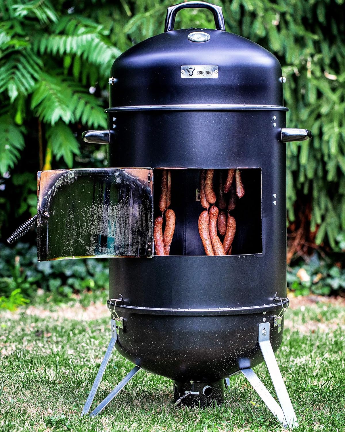 Fumoir au charbon de bois BBQ-TORO Hickory - Fonction barbecue - Diamètre de 46 cm - 107 cm de haut