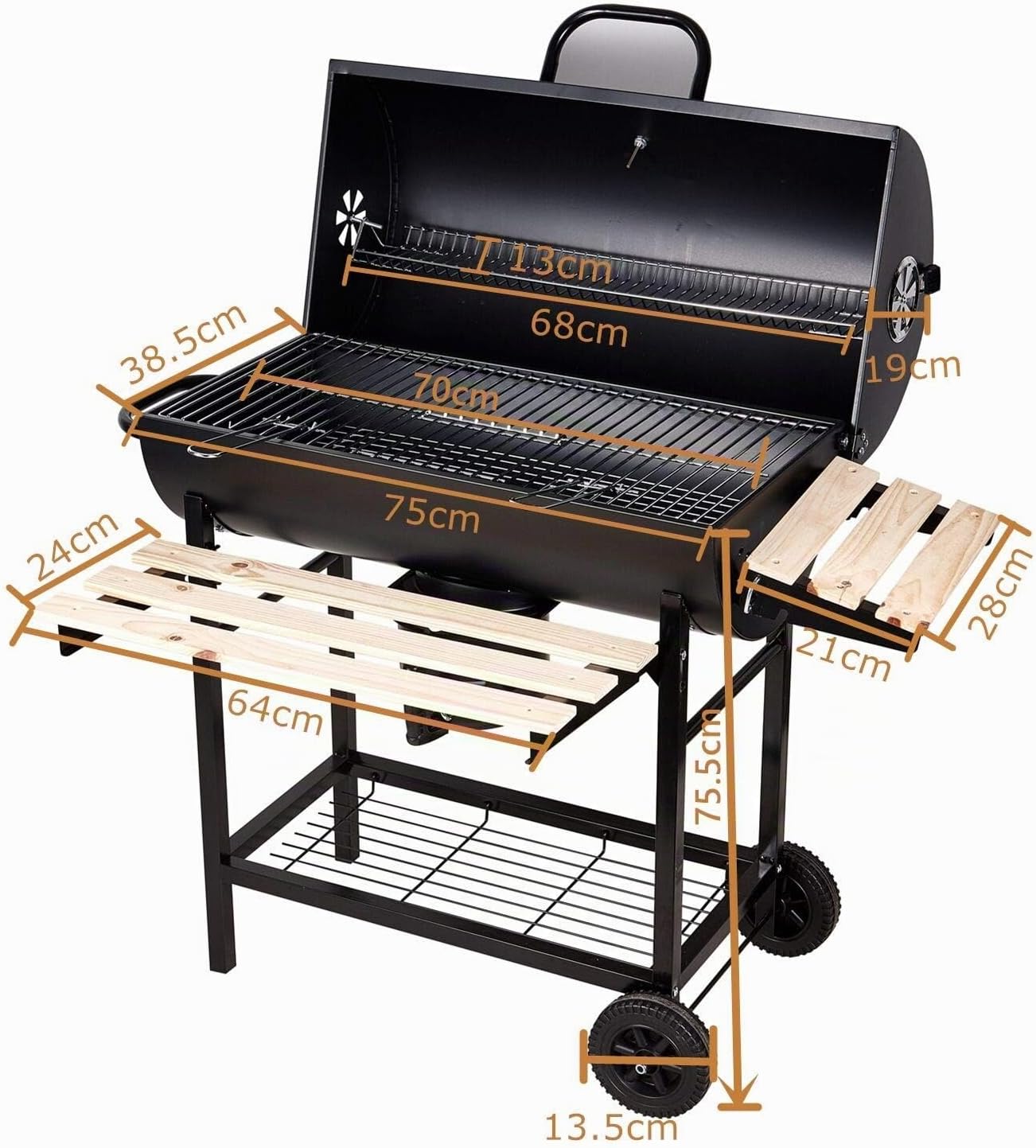 Barbecue à Charbon BBQ de Bois Barbecue de Jardin avec 2 Etagères en Bois (101×70.5×94.5CM) Barbecue Wage