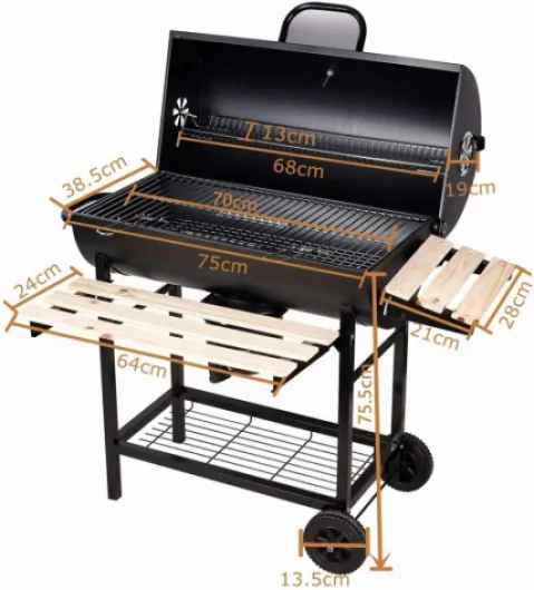 Barbecue à Charbon BBQ de Bois Barbecue de Jardin avec 2 Etagères en Bois (101×70.5×94.5CM) Barbecue Wage