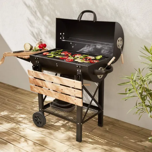 Alice's Garden - Barbecue américain charbon de bois - Serge noir - Smoker américain avec aérateurs - récupérateur de cendres - fumoir