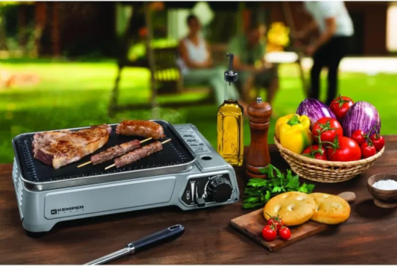 KEMPER - Plancha gaz portable 2300W plaque anti adhésive + 4 cartouches gaz camping + Valise de transport