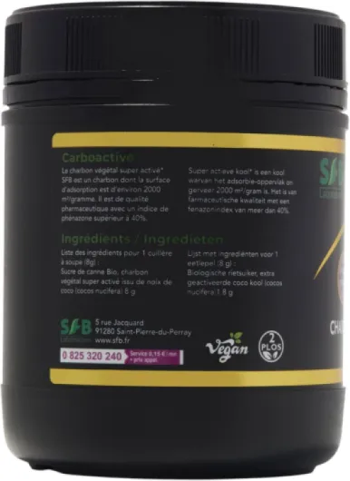 �SFB Laboratoires Carbo 2000 - Charbon Végétal Super Activé en Granulés - 450 g - Adsorption Exceptionnelle - Soulage Inconforts Digestifs et Purifie l'Organisme - Pot Familial Économique