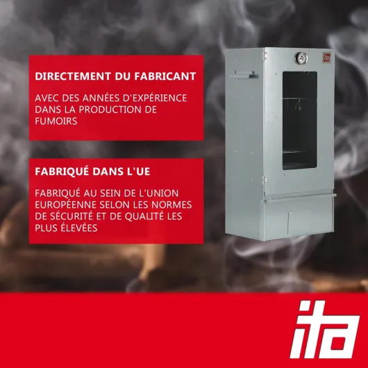 ITA Fumoir 7000 81x28x40 cm avec fenêtre - Four à fumer professionnel avec thermomètre & accessoires - Métal galvanisé, Anticorrosif, Durable - Cabinet de fumage pour viande, poisson, fromage Smoker