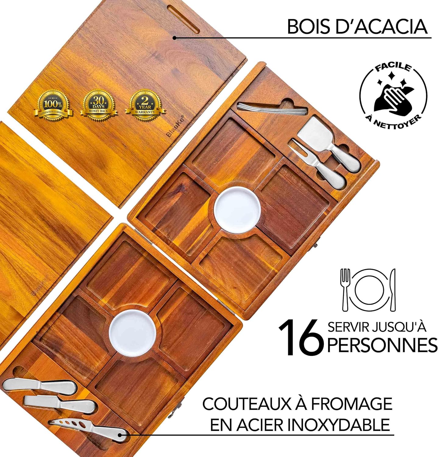 Plateau à Fromage en Bois et Couteaux à Fromage – Extra Grand Planche Apero en Acacia, Meilleur Que Planches à Charcuterie en Bambou - Plateau de Service Repas, Assiette pour Aperitif - Idée Cadeau 78 x 30 cm