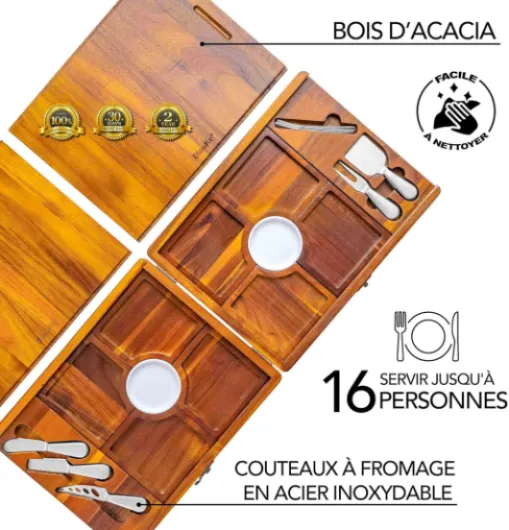 Plateau à Fromage en Bois et Couteaux à Fromage – Extra Grand Planche Apero en Acacia, Meilleur Que Planches à Charcuterie en Bambou - Plateau de Service Repas, Assiette pour Aperitif - Idée Cadeau 78 x 30 cm