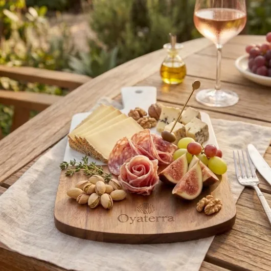 Planche Apéro Bois & Marbre – Lot de 2 Plateaux Fromage et Charcuterie – Élégant en Acacia FSC® – Planche de Service Cuisine – Coffret Cadeau Premium Oyaterra