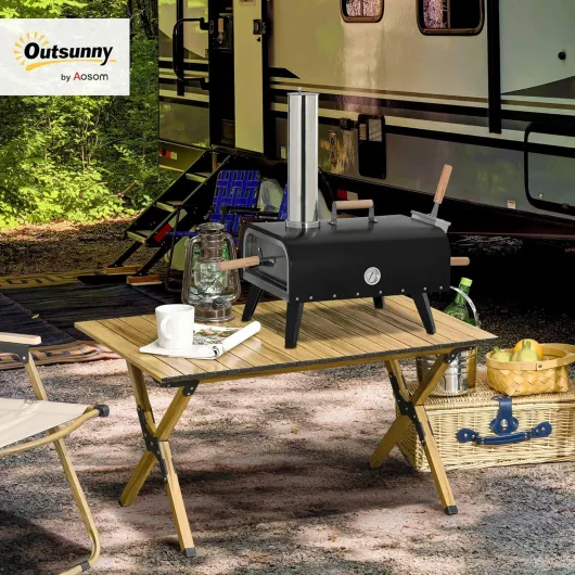 Four à pizza extérieur au feu de bois avec pelle à pizza, pierre de 30 cm et couvercle étanche - transportable, pieds pliables cheminée amovible pour jardin, terrasse, camping
