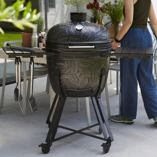 Barbecue Kamado Kamal 2.0 Griller, Fumer, Cuire à la Vapeur, rôti, Extra Large Mat, 138x84x123cm, Noir Kamal 2.0 Extra Large mat