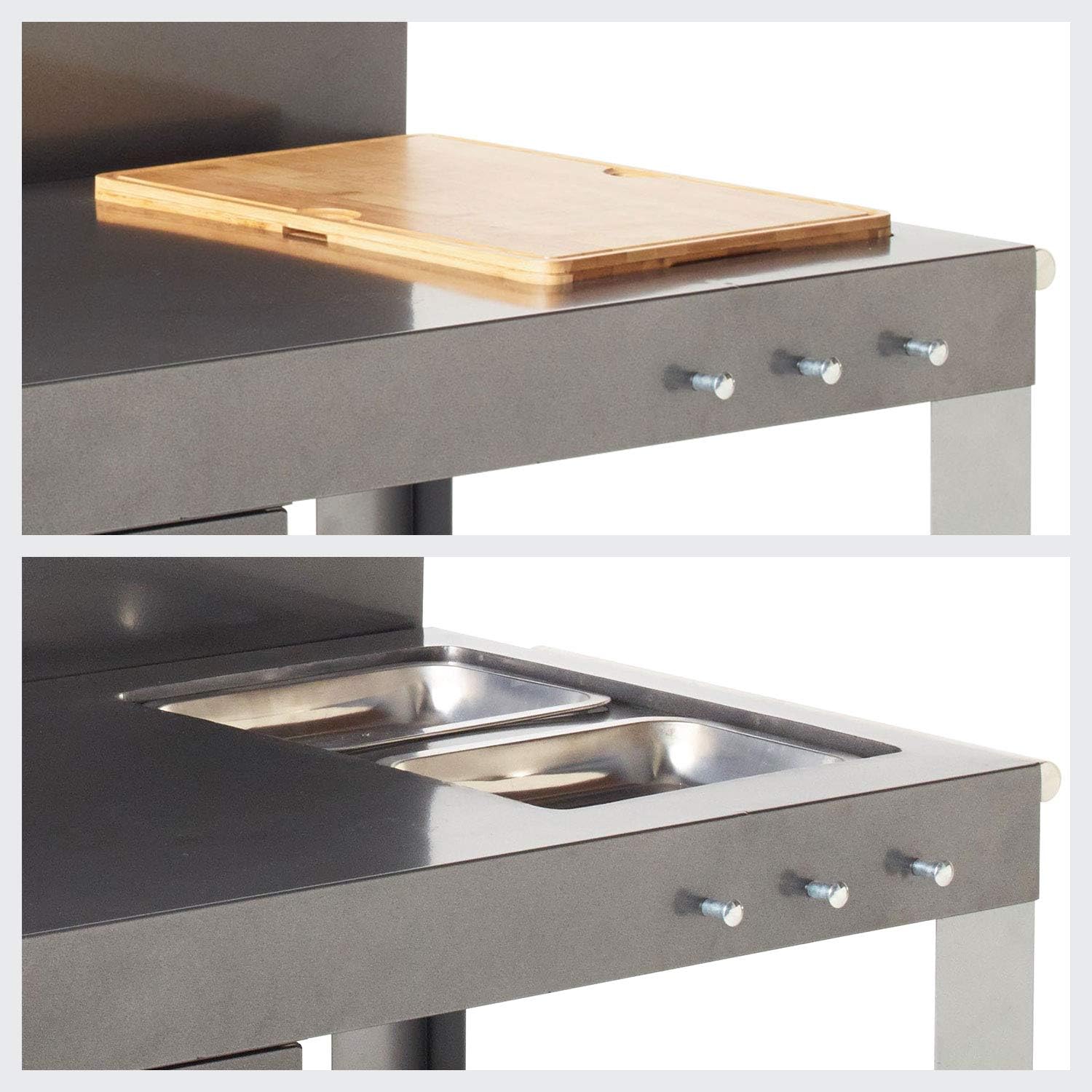 Cook’in Garden - Desserte Nova 110 Premium, Grand Chariot de Jardin avec Plan de Travail, Meuble sur roulettes Facile à Déplacer, Support Idéal pour Plancha ou Barbecue, Noir/Gris Moderne