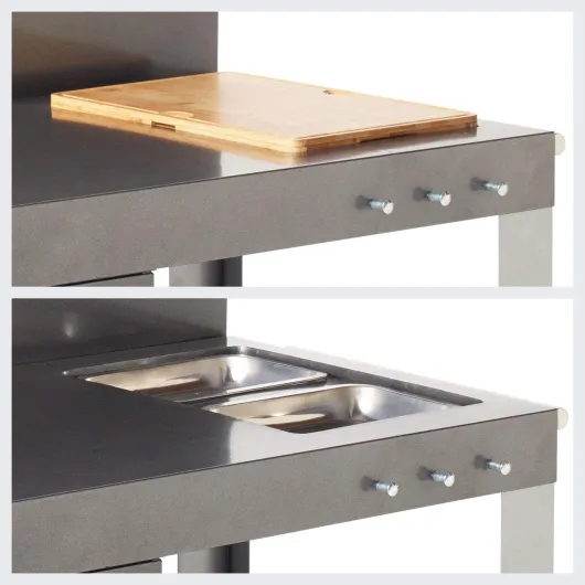 Cook’in Garden - Desserte Nova 110 Premium, Grand Chariot de Jardin avec Plan de Travail, Meuble sur roulettes Facile à Déplacer, Support Idéal pour Plancha ou Barbecue, Noir/Gris Moderne