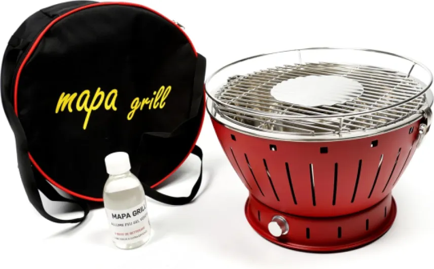Barbecue portable Mapa Grill - Charbon de bois - Sans fumée - 35cm de diamètre (rouge)